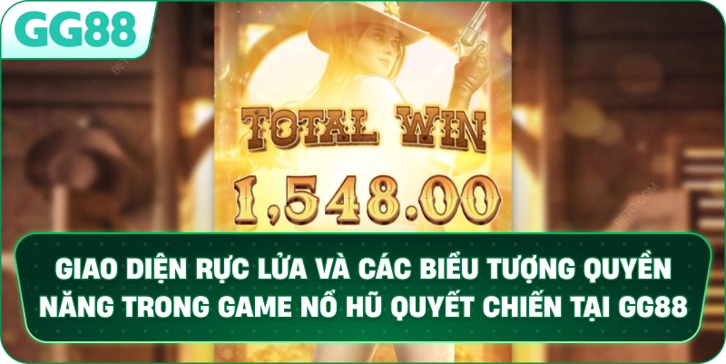 Giao diện rực lửa và các biểu tượng quyền năng trong game Nổ Hũ Quyết Chiến tại GG88.